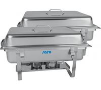 SARO ELENA Doble bufetera con 1 GN 1/1, 1 GN 1/2, 2 GN 1/4, acero inoxidable, incluye separadores y soportes para pasta de combustión