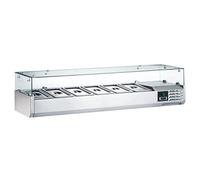 SARO EVRX1500/380 Vitrina refrigerante para pizzas y gastronomía, 150 cm, acero inoxidable y cristal, 6 GN 1/3, control digital de temperatura, refrigeración estática, 2-8 °C, 230 V, 74 kg