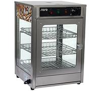 SARO FIONA Vitrina caliente, 43 l, 3 rejillas cromadas, 350 x 350 x 520 mm, (A x L x H), Iluminación interior, control de temperatura manual, carcasa de acero inoxidable, 30-85 °C