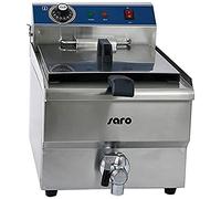 SARO Freidora de acero inoxidable - 13 L - Con grifo de drenaje - Cuenca redondeada con zona fría - Regulación de temperatura sin niveles - Elemento calefactor extraíble - 0 - 180 °C - 3,3 kW - Modelo