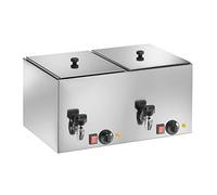 SARO HD 200 Calentador de salchichas de acero inoxidable, con rejilla y grifo, temperatura 0-100 °C, 2 x 1 kW, 560 x 350 x 290 mm (A x L x H)