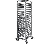 SARO LIAM Carro de estantería para 18 recipientes GN 1/1, distancia entre estantes 75 mm, 150 kg de carga, ruedas con freno, acero al cromo-níquel