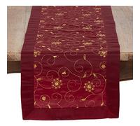 SARO Lifestyle XJ511.BU1690B Camino de Mesa Bordado y Lentejuelas colección Sevilla en Tonos Festivos, 100% poliéster, Color Burdeos