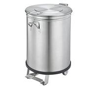 SARO ME50 Cubo de basura con pedal, acero inoxidable, 50 l, con ruedas y asa, tapa extraíble, ruedas de 75 mm Ø, 350 x 350 x 600 mm