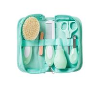 Saro Neceser de Aseo para Bebé – cepillo cerdas naturales, aspirador nasal, cortaúñas, tijeras – Verde