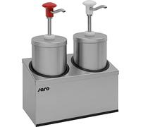 SARO PD-005 Dispensador de Salsas con Soporte para 2 de 2,25 l, dosificación Ajustable (máx. 30 ml), Acero Inoxidable, Cromo y plástico