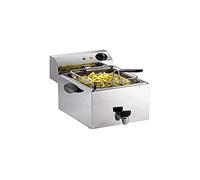 SARO PROFRI 8V Freidora de acero inoxidable, 8 l, con grifo de drenaje, recipiente redondeada con zona fría, regulación de temperatura 0-180 °C, dispositivo térmico extraíble, 3,25 kW