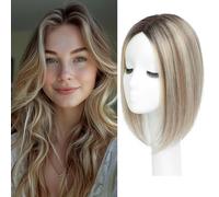 SARO-UP Cubrecabello humano real para mujer, con cabello fino de 4 x 4.5 pulgadas, base mono más grande, densidad del 150 %, extensiones de cabello que añaden volumen de 12 pulgadas (marrón claro