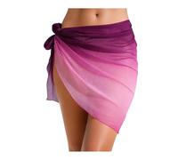 Sarong de Playa Verano Mujer Corto Sarong Color Degradado Traje de baño Coverups Playa Bikini Wrap Falda Gasa Bufanda Cover-Ups Faldas(Wine,S)