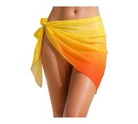 Sarong de Playa Verano Mujer Corto Sarong Color Degradado Traje de baño Coverups Playa Bikini Wrap Falda Gasa Bufanda Cover-Ups Faldas(Yellow,L)