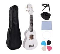 Sarpoer Juego de Ukelele de 21 Pulgadas para Principiantes, Ukelele de Tilo de Guitarra PequeñA de 4 Cuerdas con Clip para Bolsa de Transporte y 4 PúAs, Color Blanco