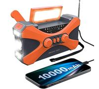 Sarpoer Radio de emergencia 10000MAh, Radio de Manivela Solar, Radio Portátil con Cargador de Teléfono, Linterna LED Naranja