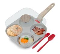 briebe Sartén Inducción Tortitas, 4 Huevos Fritos o Poché, Tapa Vidrio, Sartén Aluminio Antiadherente Granite Stone Libre de PTFE y PFOA, Apta todas Cocinas, Incluye Espátula y Pincel Silicona