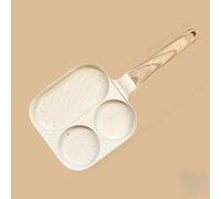 Sartén antiadherente con tapa de vidrio de tres secciones y utensilios para preparar huevos y carne juntos (beige)