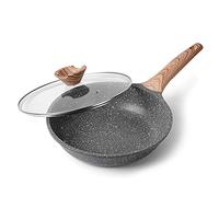 Sartén Antiadherente de 28CM, Aluminio Fundido Sartenes para Saltear, para Todo Tipo de Cocinas Incluida Inducción y Vitrocerámica, Contiene Tapa de Vidrio Templado. (Gris, 28_cm+Tapa de Vidrio)