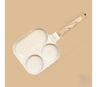 Sartén antiadherente de 3 secciones con tapa de vidrio templado, espátula y cepillo de aceite para huevos, salchichas y marrones juntos (beige)