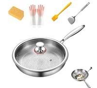 Sartén antiadherente de titanio: sartén de titan sin revestimiento hecha de titanio puro, forjada a mano, resistente a los arañazos, conducción rápida del calor, sartén sin (Mit Deckel,24 cm)