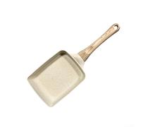 Sartén antiadherente japonesa Tamagoyaki para tortillas para rollo de huevos, sartén hecha de aluminio con mango de madera, compatible con cocinas eléctricas, de gas e inducción (beige)