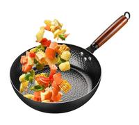 Sartén antiadherente martillada a mano, 34 cm, mango de madera, ideal para estufas de gas e inducción, utensilios de cocina duraderos para freír y saltear, perfecto para chefs caseros