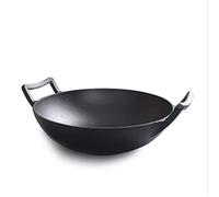 Sartén antiadherente Wok de hierro fundido precurado con 2 asas Sartén profunda de hierro antiadherente con base plana para saltear, asar, freír y cocinar al vapor - para una auténtica comida asiátic
