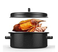 Sartén, Asador de Pavo con Tapa Y Estante Sartén Esmaltada para Asar Patatas Al Horno Castañas Barbacoa de Carne a la Barbacoa(26cm-Cubierta de hierro)