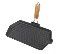 Sartén Asador Hierro 21x35cm Rejilla Grill Sin Aceite | Hierro para fundido para robusto, para superficie antiadherente libre de tóxicos, mango plegable ahorro espacio, apto horno