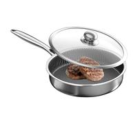 Sartén - Batería de cocina antiadherente de aluminio, sartén de base lisa, fácil de limpiar, tapa con mango equilibrado | Sartén antiadherente de aluminio, para inductio