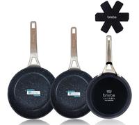 briebe Black Titanium Juego de 3 Sartenes Antiadherentes Inducción Titanio 20-24-28cm, Aluminio Forjado, Recubrimiento sin PFOA, Mango Profesional Acero Inox, Vitrocerámica, Gas, 3 Protectores