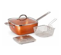 Sartén Cuadrada Antiadherente 24 cm Color Copper con Tapa de Vidrio, Cesta para Freír y Rejilla Vapor/Grill, Aluminio 2,5 mm, Apta para Inducción, Horno y Lavavajillas