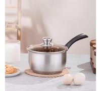 Sartén de acero compatible con inducción de 18 cm, tapa de gas, cerámica, halógeno, para lavavajillas, para calentar leche, sopa, gachas de avena, acero inoxidable, apto para horno compatible con (B)