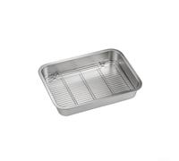 Sartén de acero inoxidable a prueba de óxido con estante de refrigeración a juego, adecuada para asar al horno, hornear, enfriar productos horneados y drenar el exceso de líquidos (23 x 17 x 5 cm)