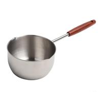 Sartén de acero inoxidable con fondo plano para un calentamiento uniforme, mango de madera extendido para un agarre seguro, adecuado para cocinas de gas e inducción, tamaño compacto para cocinar a