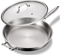 Sartén de Acero Inoxidable de 36 cm con Tapa: Estructura Triple Capa,18/10,sin Revestimiento Antiadherente,Libre de PFOA,PFAS y PTFE,Ahorro Energético del 20%,Compatible con Todo Tipo de Cocinas