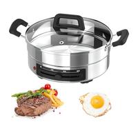 Sartén de acero inoxidable, pizzera eléctrica, bandeja para hornear, máquina para hacer panqueques y tortillas, con 3 niveles de ajuste de potencia de fuego, cocina multifunción