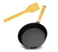 Sartén de hierro fundido con mango de madera desmontable y espátula, hierro fundido, Normaler Rand, 28 cm