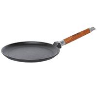 Sartén de hierro fundido de Biol, para tortitas y crepes, 22, 24 cm, mango de madera desmontable, para inducción, negro, 24 cm
