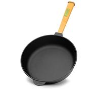 Sartén de Hierro Fundido para Freír 26 cm 65 mm de alto - Sartén con mango de madera - Sartén apta para barbacoa de gas, horno, fogones y todo tipo de cocinas, incluida la inducción