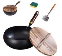 SartéN De Hierro Sin Revestimiento Con Tapa De Madera, SartéN De Hierro Japonesa, Sartenes De Hierro Antiadherentes Forjadas A Mano, Ollas De Gran TamañO, Ollas De Hierro, Ollas Grandes(Φ20cm)