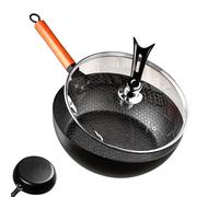 Sartén De Inducción - Hierro Martillado Hecho A Mano De 28 Cm | Sartén profunda con revestimiento antiadherente y tapa - Compatible con estufa de gas universal | Distribución uniforme del calor