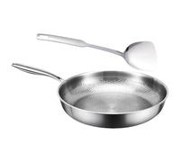 Sartén de metal para cocinar, antiadherente, ondulada, texturizada, martillada, con espátula, utensilios de cocina antiadherentes