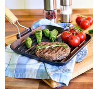 Sartén de parrilla y para asar bistecs cuadrada Retinta de hierro fundido, prequemada, con mango de madera Klarstein