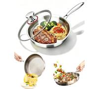 Sartén de titanio con tapa, sartén sin revestimiento para cocinar todos los | Cocción sin revestimiento, calentamiento uniforme y tapa ajustada para huevos, filetes, panqueques, salteados