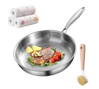 Sarten de Titanio Puro Antiadherente, Sarten Acero 304 Con Titanio, Sin Recubrimientos y Resistente a Los Arañazos, Calentamiento Rápido y Uniforme, Compatible Con Todas Las Placas (Sin tapa, 24cm)