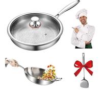 Sartén de titanio puro, sartenes de titanio puro martillado para cocinar, resistente a los arañazos, antiadherente, apta para lavavajillas, sartén martillada con tapa, compatible con todas las placas