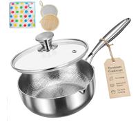 Sarten de Titanio, Sarten Titanio Puro Antiadherente, 18/20/22cm Padella Titanios sin Revestimiento Martellato, Sartenes de Titanios con Beccuccio per Induzione, Gas e Vitroceramica (Con tapa, 22cm)