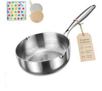 Sarten de Titanio, Sarten Titanio Puro Antiadherente, 18/20/22cm Padella Titanios sin Revestimiento Martellato, Sartenes de Titanios con Beccuccio per Induzione, Gas e Vitroceramica (Sin tapa, 22cm)
