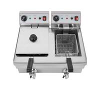 Sartén eléctrica comercial, plateada, freidora de aceite eléctrica, con 2 cestas, temperatura ajustable 60-200 °C, para restaurantes, aperitivos, fiestas 57