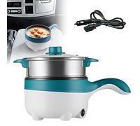 Sartén Eléctrica para Coche de 12V/24V con Vaporera, Sartén Eléctrica Antiadherente de 2L de 18 Cm, Mini Olla Eléctrica de Viaje para Pasta, Fideos, Verduras, Carne, Huevos,12VGreen