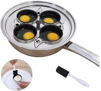 Sartén escalfadora de huevos de 4 tazas, olla antiadherente de acero inoxidable, juego de cocina de inducción con espátula de silicona