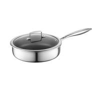 Sartén Florina ARISTO Plus de acero inoxidable | 26 cm - 3,5 L | Construcción de 3 capas | Revestimiento antiadherente tipo panal | Apta para horno | Mango ergonómico | Acabado espejo